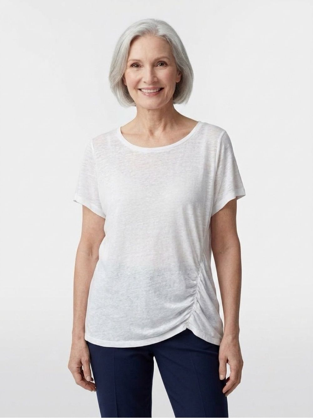 Susana Top Women’s 3X White Short-Sleeve Side-Ruched Tee NWT !